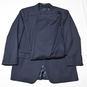 Jones New York 44R 36x29 Navy Blue Stripe 100% Wool Mens Coat Jacket Pants Suit